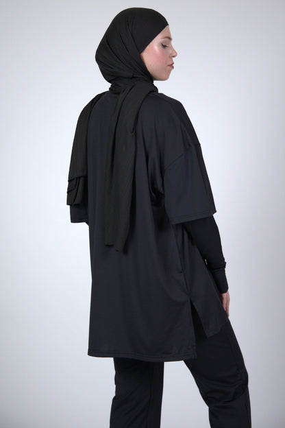 Oversized Double arm Sport Top (Black)