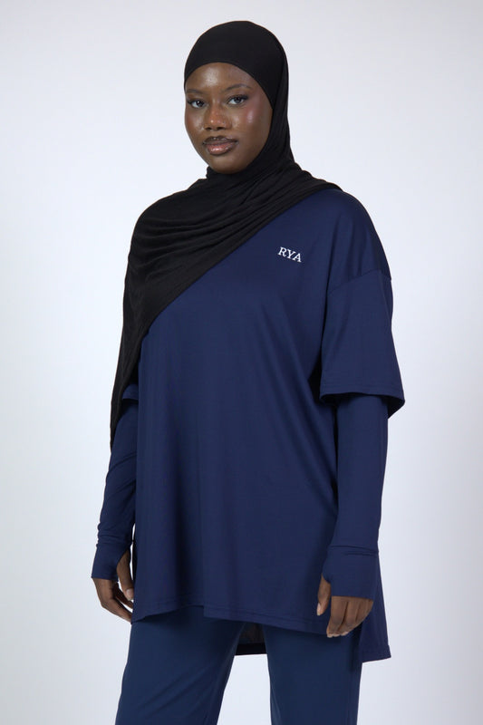 Oversized Double arm Sport Top (Navy Blue)