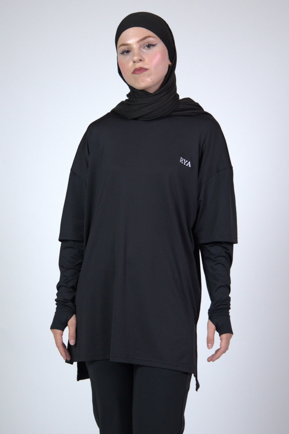 Oversized Double arm Sport Top (Black)