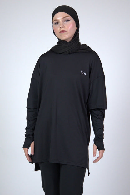 Oversized Double arm Sport Top (Black)