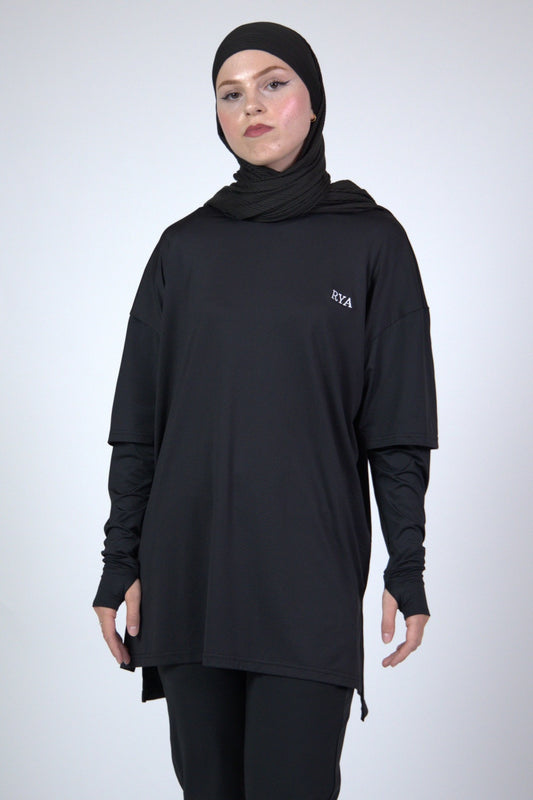 Oversized Double arm Sport Top (Black)