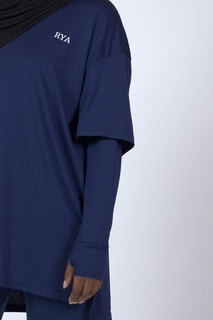 Oversized Double arm Sport Top (Navy Blue)