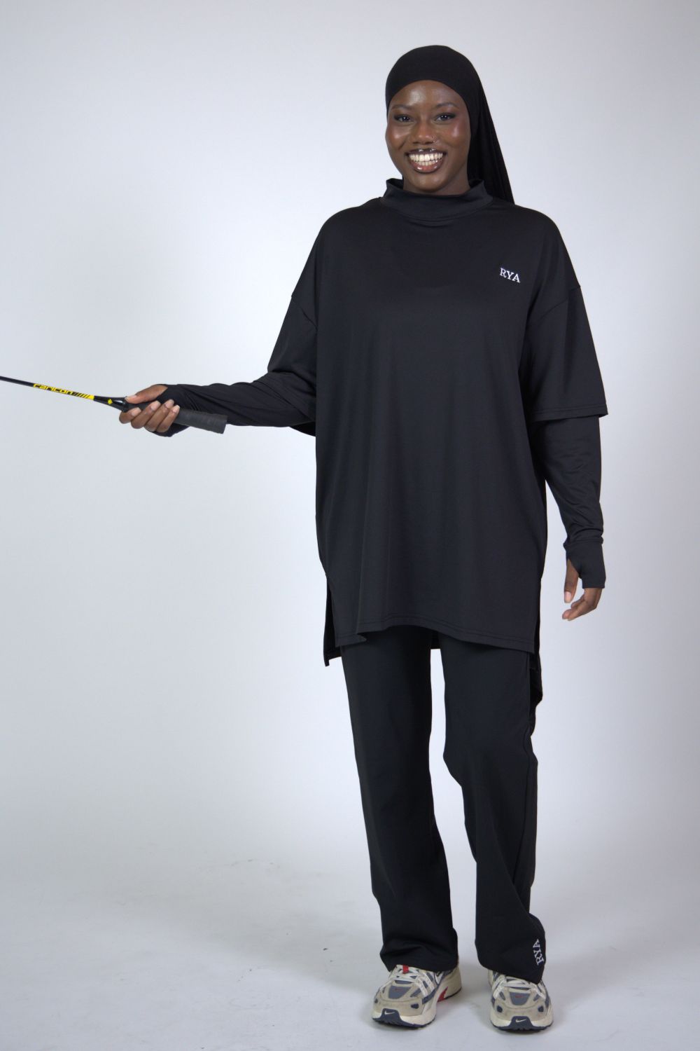 Oversized Double arm Sport Top (Black)