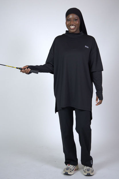 Oversized Double arm Sport Top (Black)
